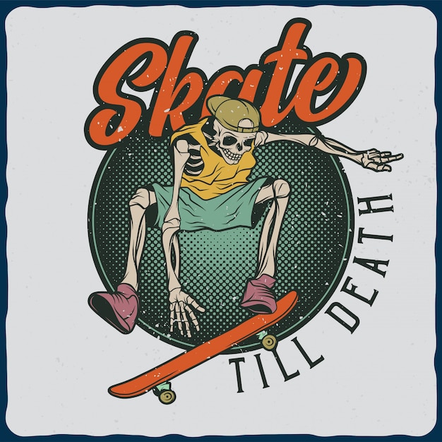 Skelett auf dem skateboard