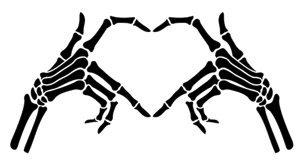 Skelett-Knochen-Hand-Herz-Form-Zeichen-Illustrationen
