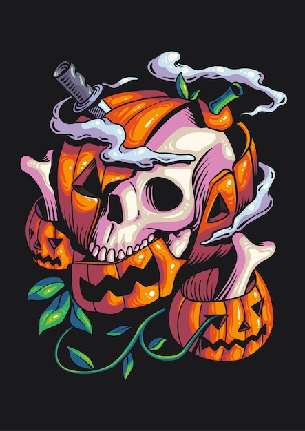 Vektor skelett kürbis halloween illustration