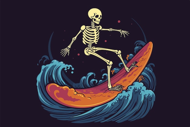 Skelett-surfer vektorgrafiken im hawaiianischen stil