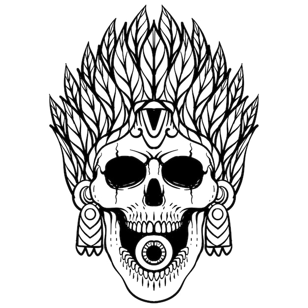 Vektor skelett-tattoo-design mit blättern