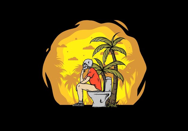 Skelettmann sitzt auf der außentoilettenillustration