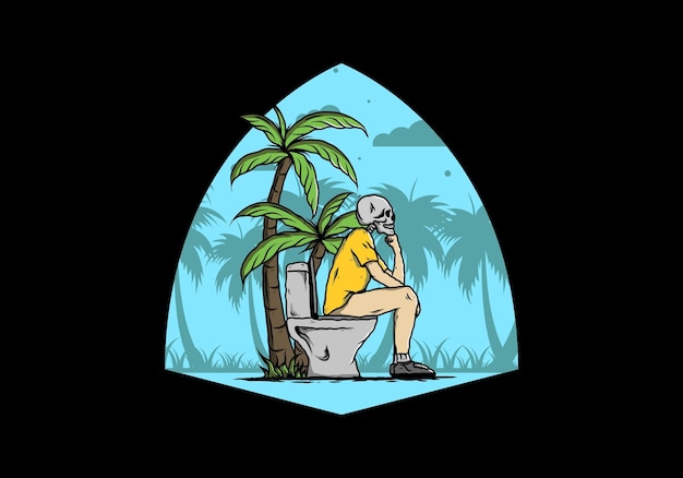 Skelettmann sitzt auf der außentoilettenillustration