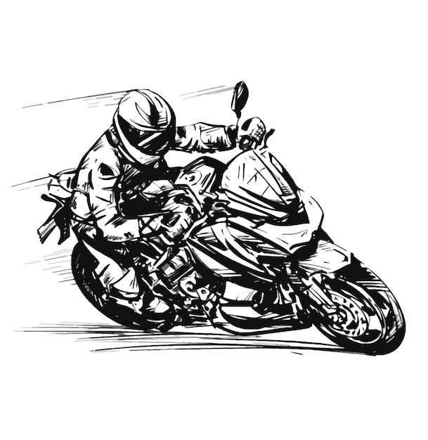 Vektor sketch des fahrers mit einem großen motorrad auf der straße