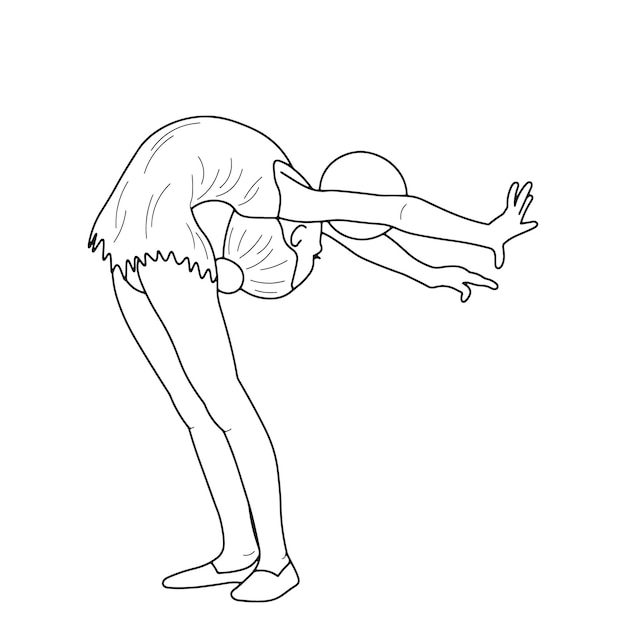 Sketch-silhouette eines gymnasten in einer sportpose mit einem ball-isolierten vektor