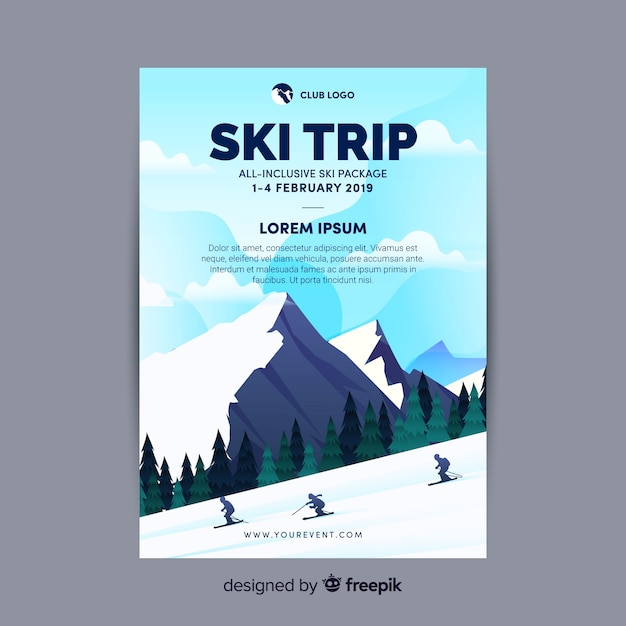 Vektor ski trip flyer vorlage
