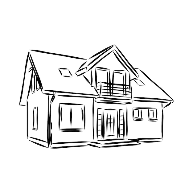 Skizze der Hausarchitektur Freihand-Vektorillustration zeichnen