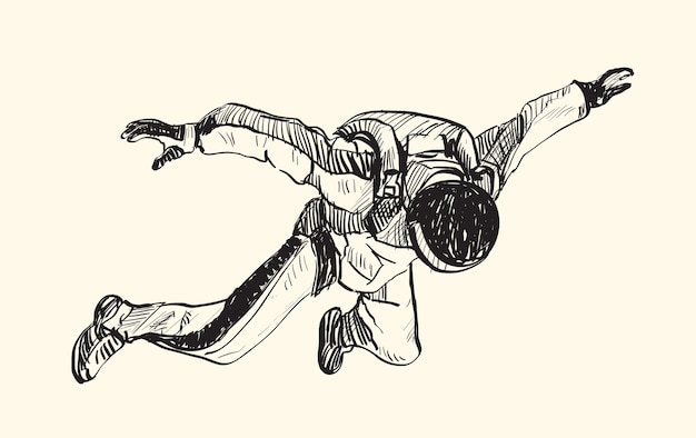 Skizze des fallschirmspringens in der luft, freihandzeichnung illustration