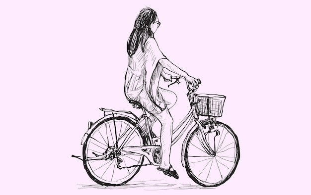 Skizze einer frau, die fahrrad fährt