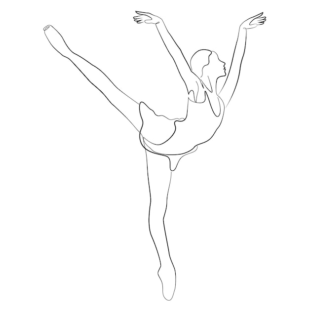 Skizze einer Frau in einem Kleid Ballett Pose Tänzerin Turnerin Linie Kunst kontinuierliche Kunst Symbol Mädchen isoliert auf weiß