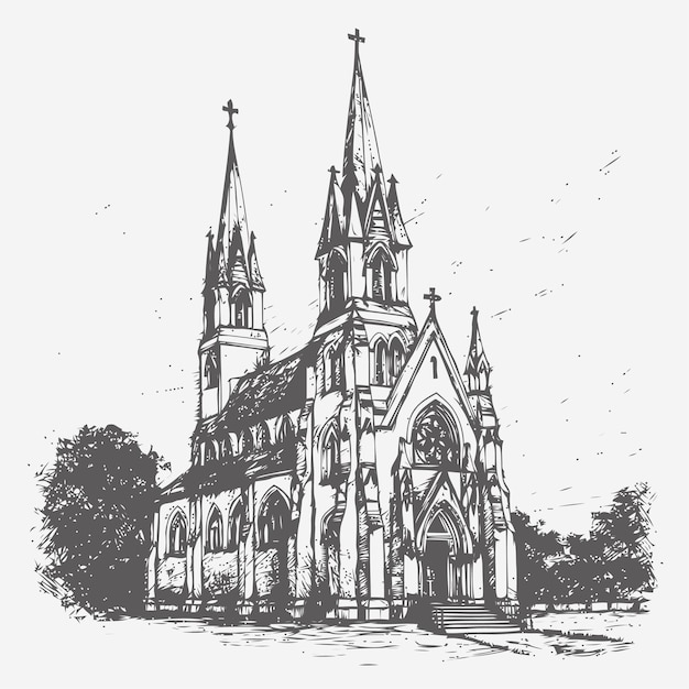 Skizze einer Kirche. Skizze einer handgezeichneten Kirche