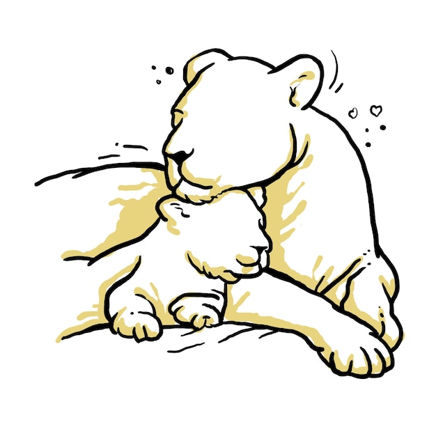 Skizze einer löwin und ihres babys