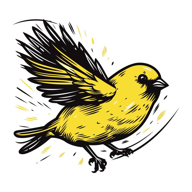 Skizze eines gelben vogels auf weißem hintergrund vektorillustration