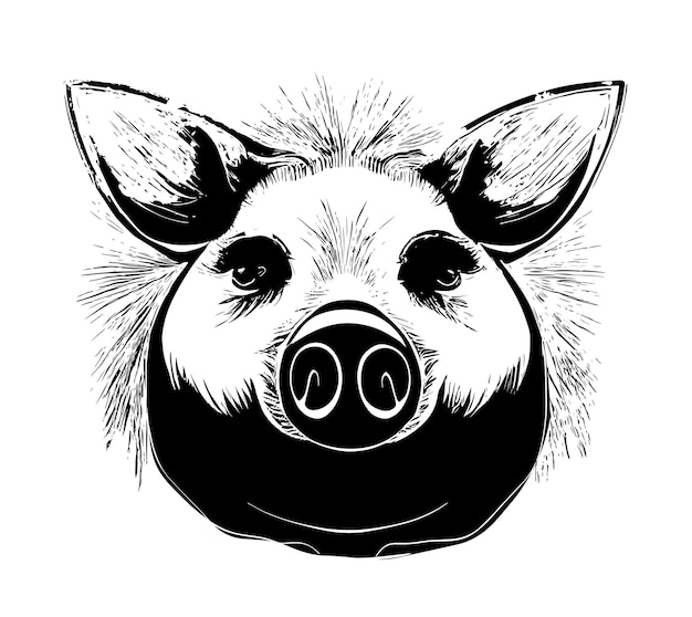 Skizze eines schweinekopfes auf weißem hintergrund. viehzucht. vektorillustration