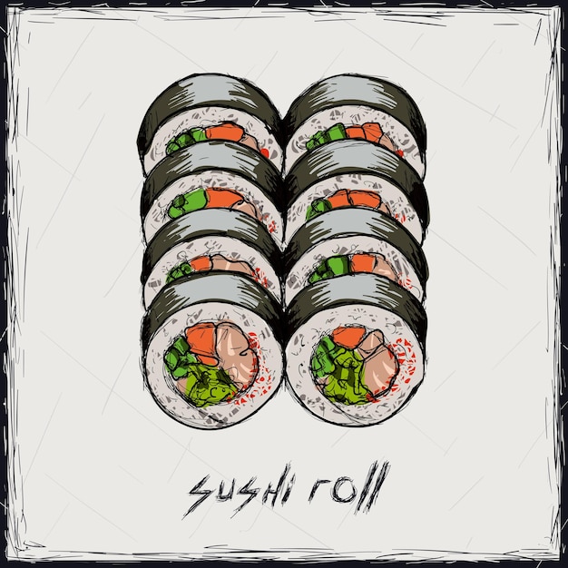 Skizze Farbe Illustration Zeichen Sushi-Rolle