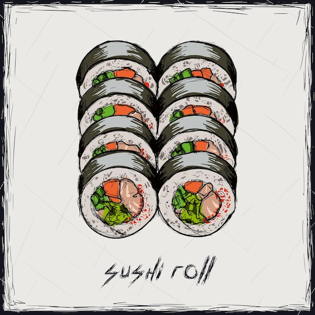 Vektor skizze farbe illustration zeichen sushi-rolle