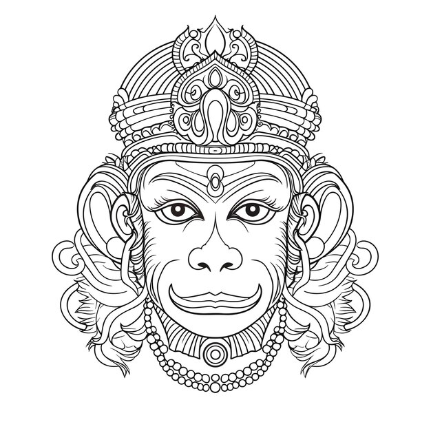 Vektor skizze, handgezeichnet, einzeilige kunst, malseite, strichzeichnung, lord hanuman day