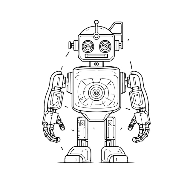 Skizze handgezeichnete einzeilige Kunst Malseite Robotertag