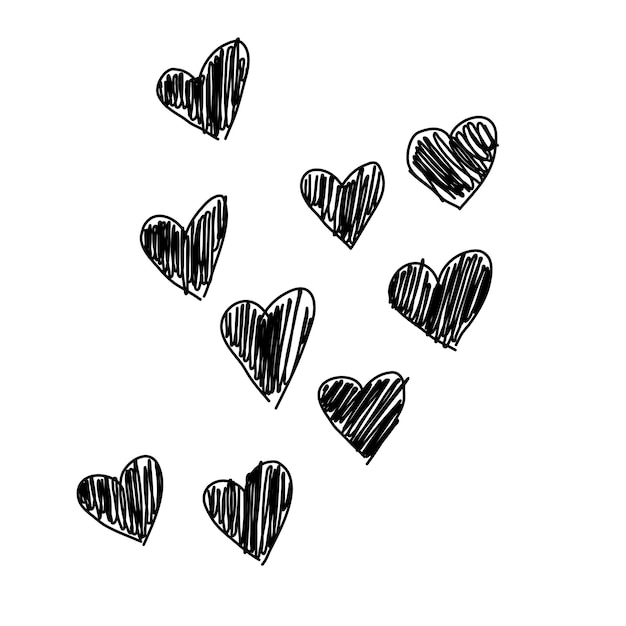 Skizze herz doodle handgezeichnete herzen valentinstag strichzeichnungen scribble-vektorillustration