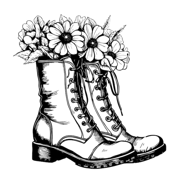 Skizze von blumen im stiefel isolierter vektordruck illustration von hand gezeichnet schweiß persönliche hygiene konzept