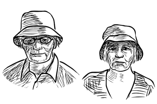 Skizze von Porträts von Paaren alter Menschen in Panama