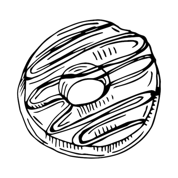 Skizzengrafik-donut-illustration mit tinte, entwurf einer silhouettenzeichnung