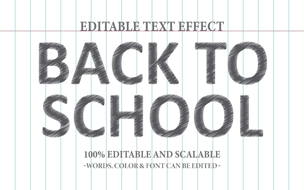 Skizzenhafter back to school-texteffekt mit papierhintergrund