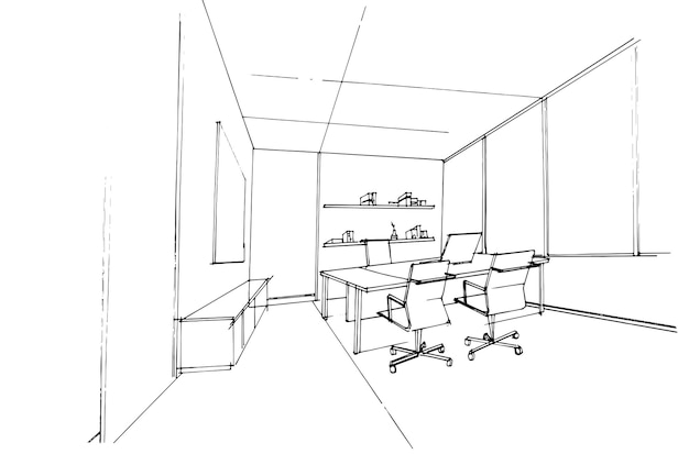 Skizzenzeichnung eines Managerzimmers in einem BüroraumModernes DesignVektor2D-Illustration