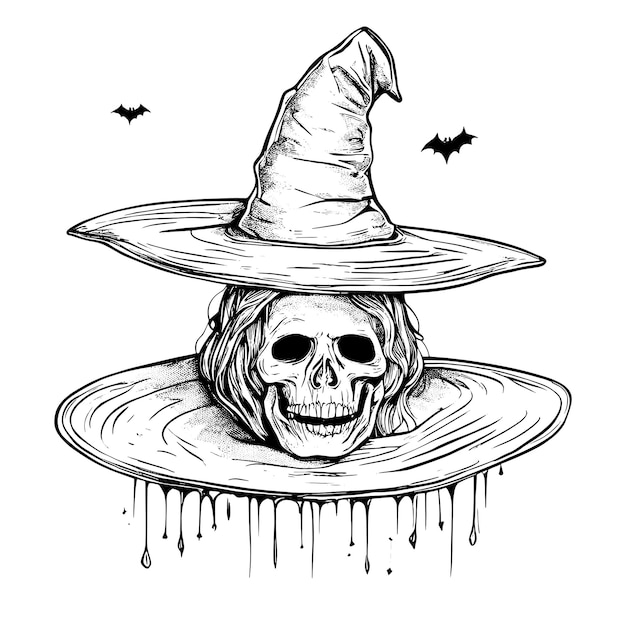 Skizzieren Sie Halloween-Hexenhut ausgefallene niedliche Zaubererkappen-Cartoon-Designelement isolierte Oktoberfeiertage
