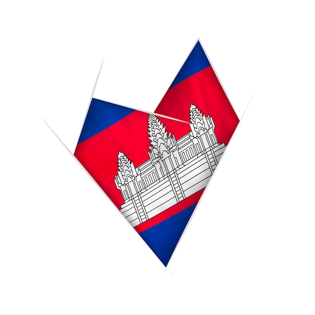 Skizziertes krummes herz mit kambodscha-flagge