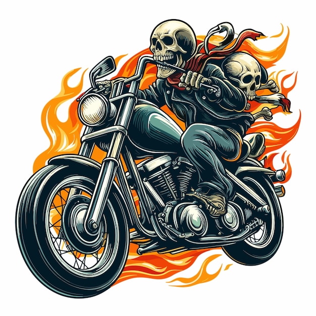 Skull biker reitet motorrad illustration biker t-shirt design