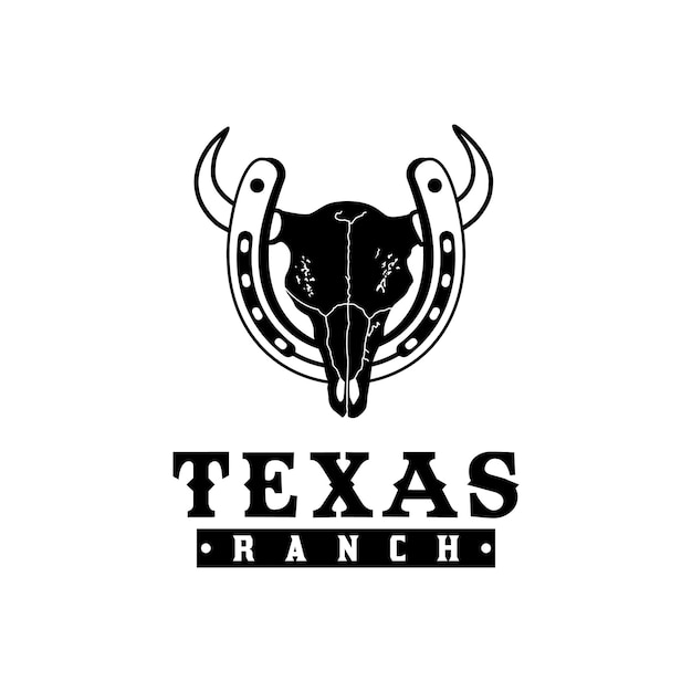 Skull Bull Buffalo Cow mit Hufeisen für Western Countryside Farm Texas Ranch Country Logo-Design