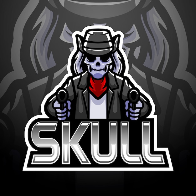 Vektor skull gun esport logo design