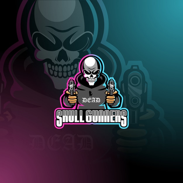 Skull gunners esport maskottchen logo vorlage