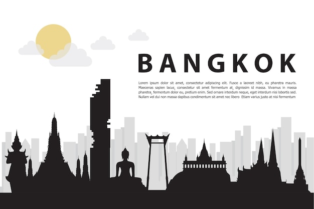 Skyline und Silhouette der Wahrzeichen Thailands