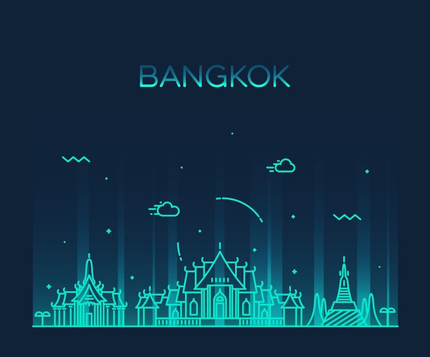 Vektor skyline von bangkok, detaillierte silhouette. trendige vektorillustration, linearer stil.