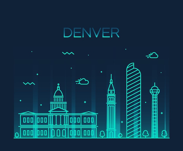 Skyline von Denver, detaillierte Silhouette. Trendige Vektorillustration