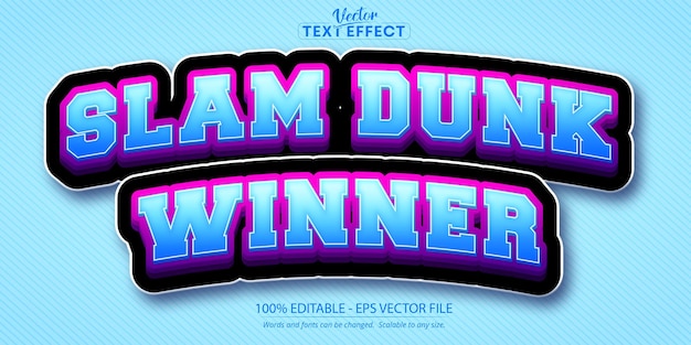 Vektor slam dunk winner texteffekt bearbeitbarer sport- und teamtextstil