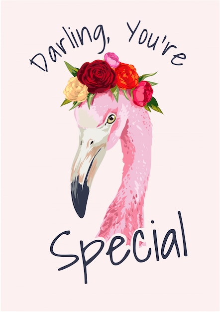 Slogan mit flamingo und blumenkronenillustration