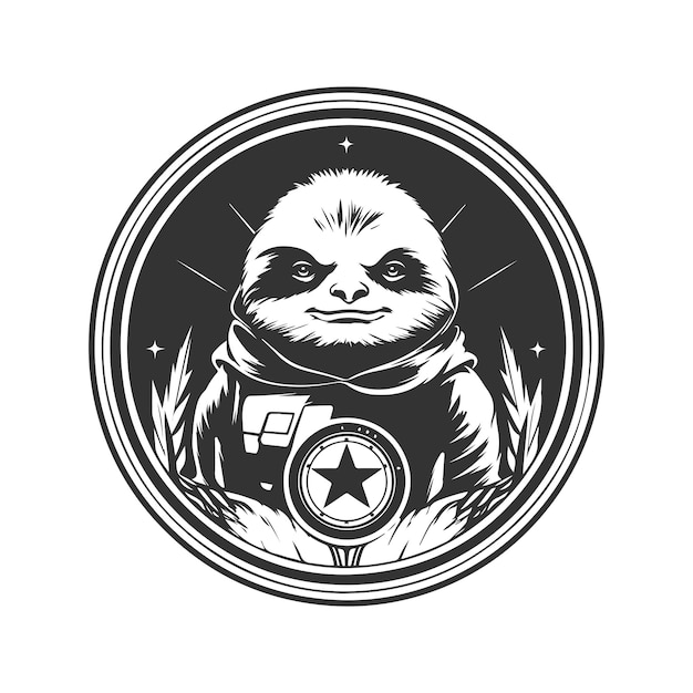 Sloth Warden, vintage Logo Line Kunstkonzept Schwarz-Weiß Farbe, von Hand gezeichnete Illustration