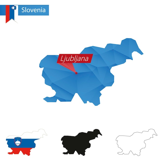 Slowenien blaue low-poly-karte mit hauptstadt ljubljana