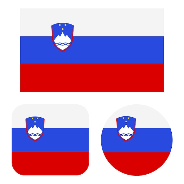 Vektor slowenien-flagge im rechteck-quadrat und im kreis