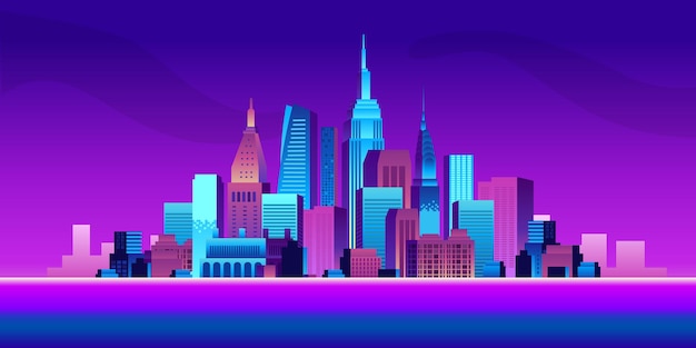 Smart city-konzept mit farbverlauf bunte gebäude und wolkenkratzer szene illustration