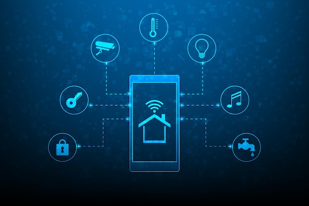 Smart Home Digitaltechnik auf dem Handy. Internet der Dinge Heimautomatisierung.