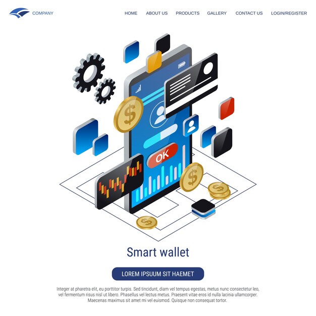 Smart Wallet moderne 3D-isometrische Vektorkonzeptillustration