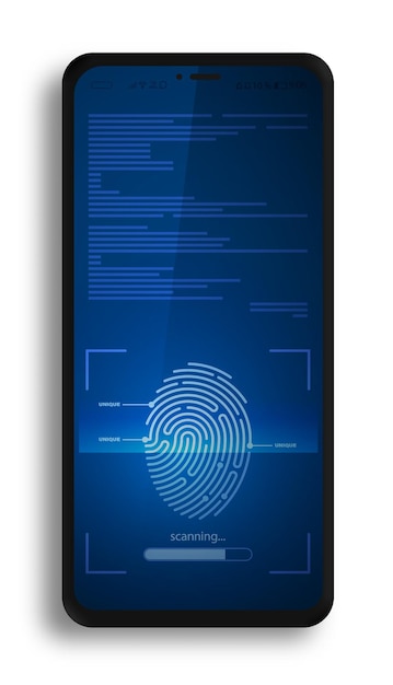 Smartphone-anwendung zum scannen von fingerabdrücken. scannen des fingerabdrucks einer person für die mobile identifikations-app vector