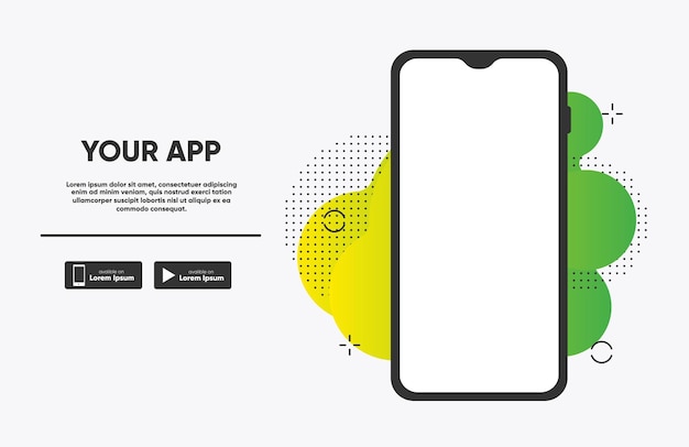 Smartphone-app-promo zum herunterladen, zielseitenvorlage. vektor