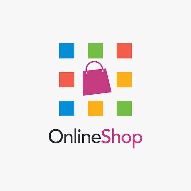 Smartphone-app-symbol und tasche für online-shopping-logo-design