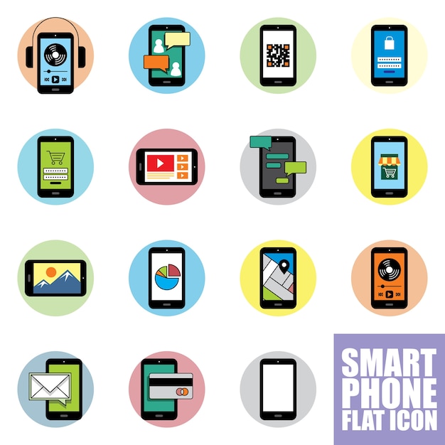 Smartphone flache icon-set