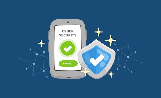 Vektor smartphone geschützt durch cybersicherheitsanwendung
